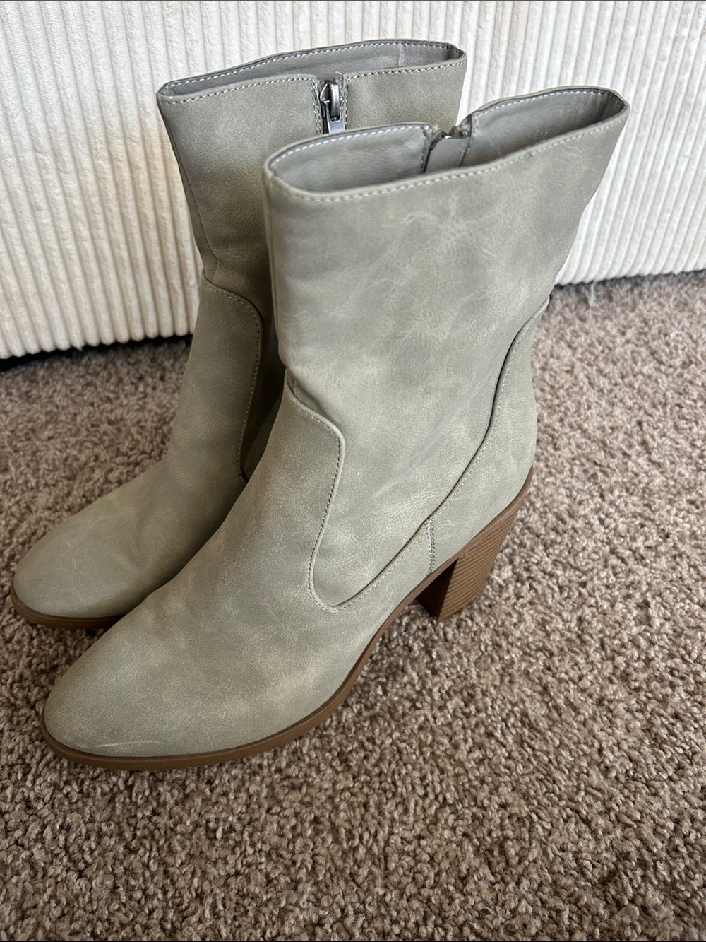 Maurices Light Gray Mid-Calf Block Heel Boots